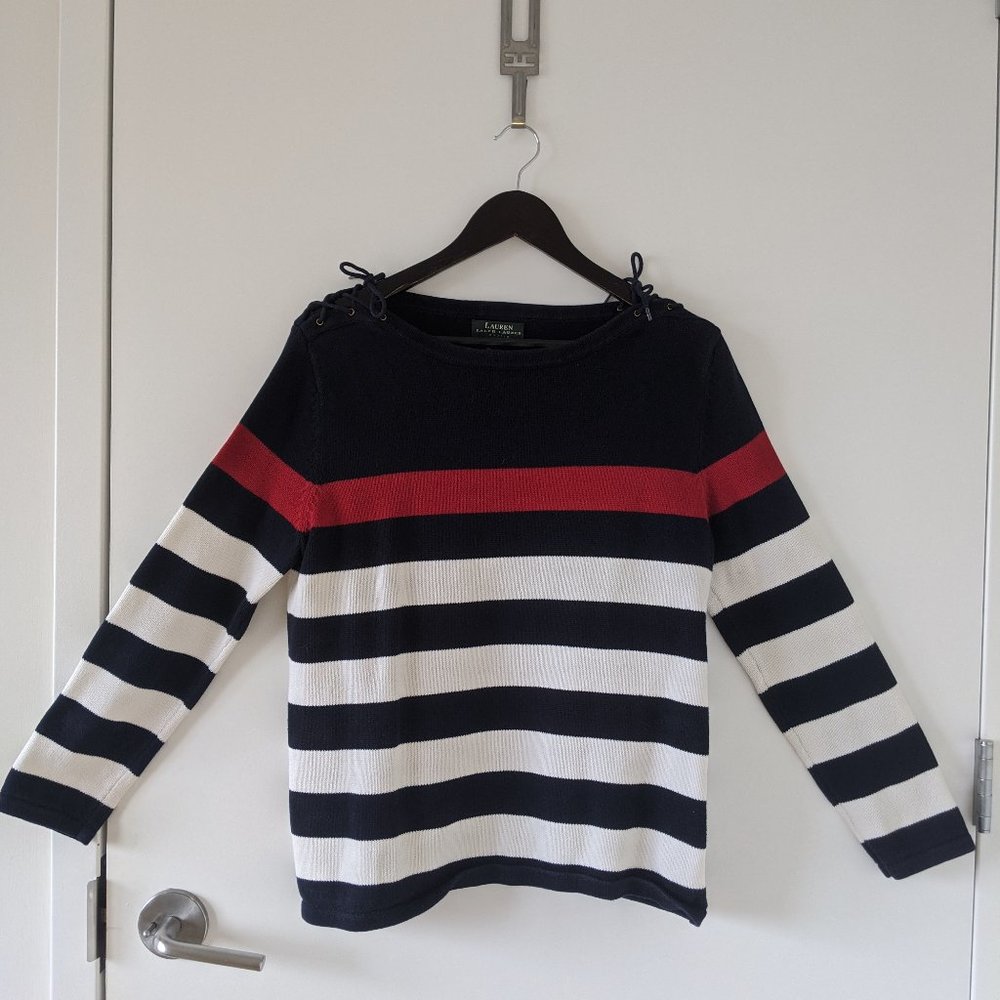 Ralph Lauren Lace-up shoulder striped sweater